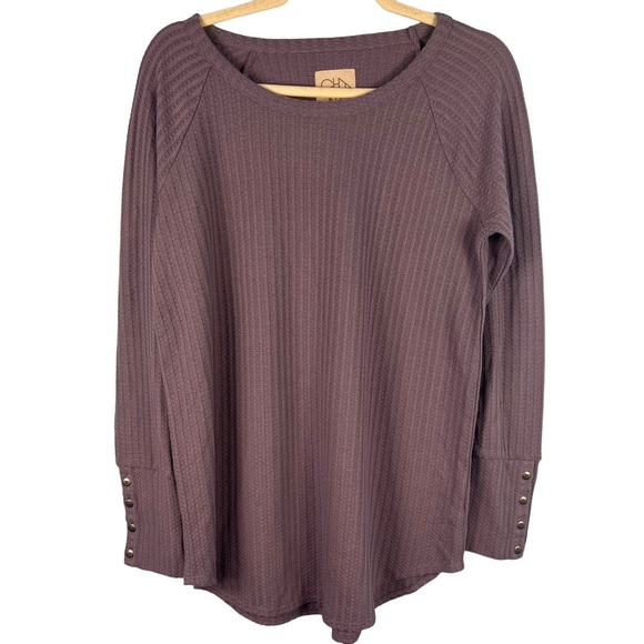Chaser Purple Waffle Knit Long Sleeve Thermal Top Size Large Casual Pullover - Picture 3 of 10